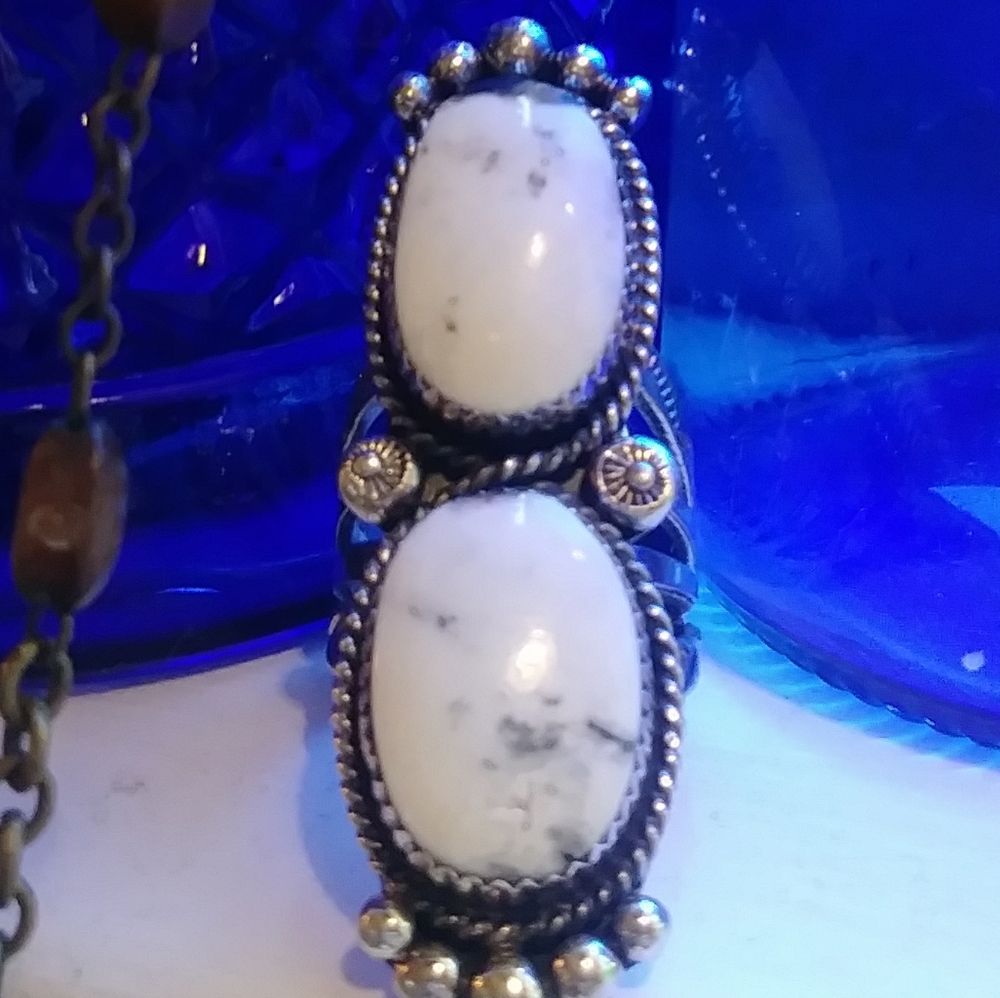 New White Buffalo Turquoise And Sterling Ring